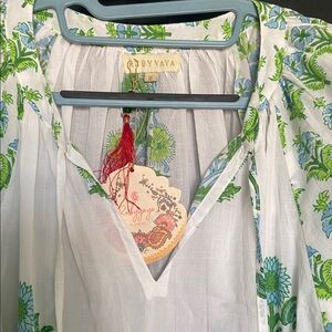 Floral Bohemian Dress - Green and Blue embroidered sleeves